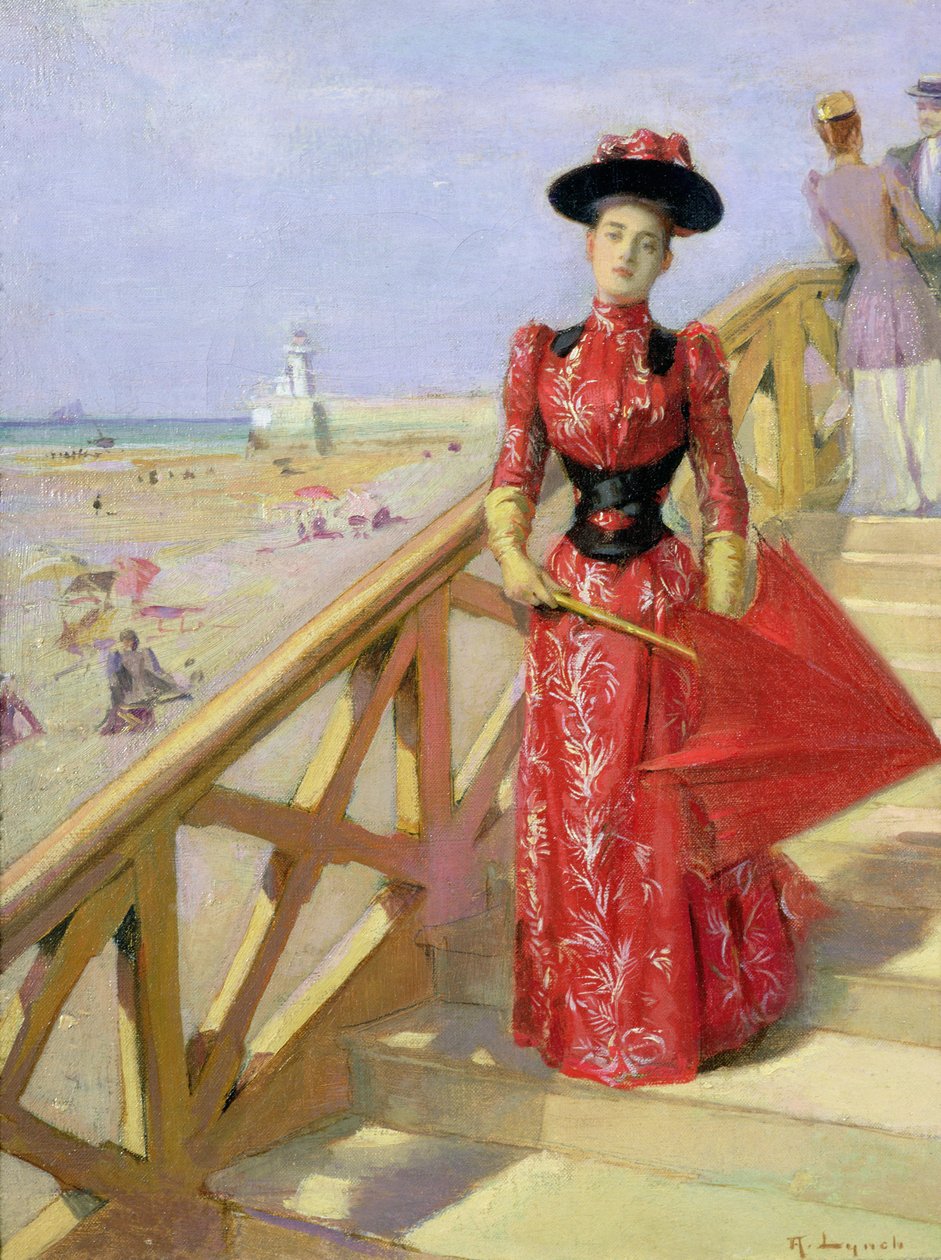 Kvinna som går ner kliver på en strand av Albert Lynch