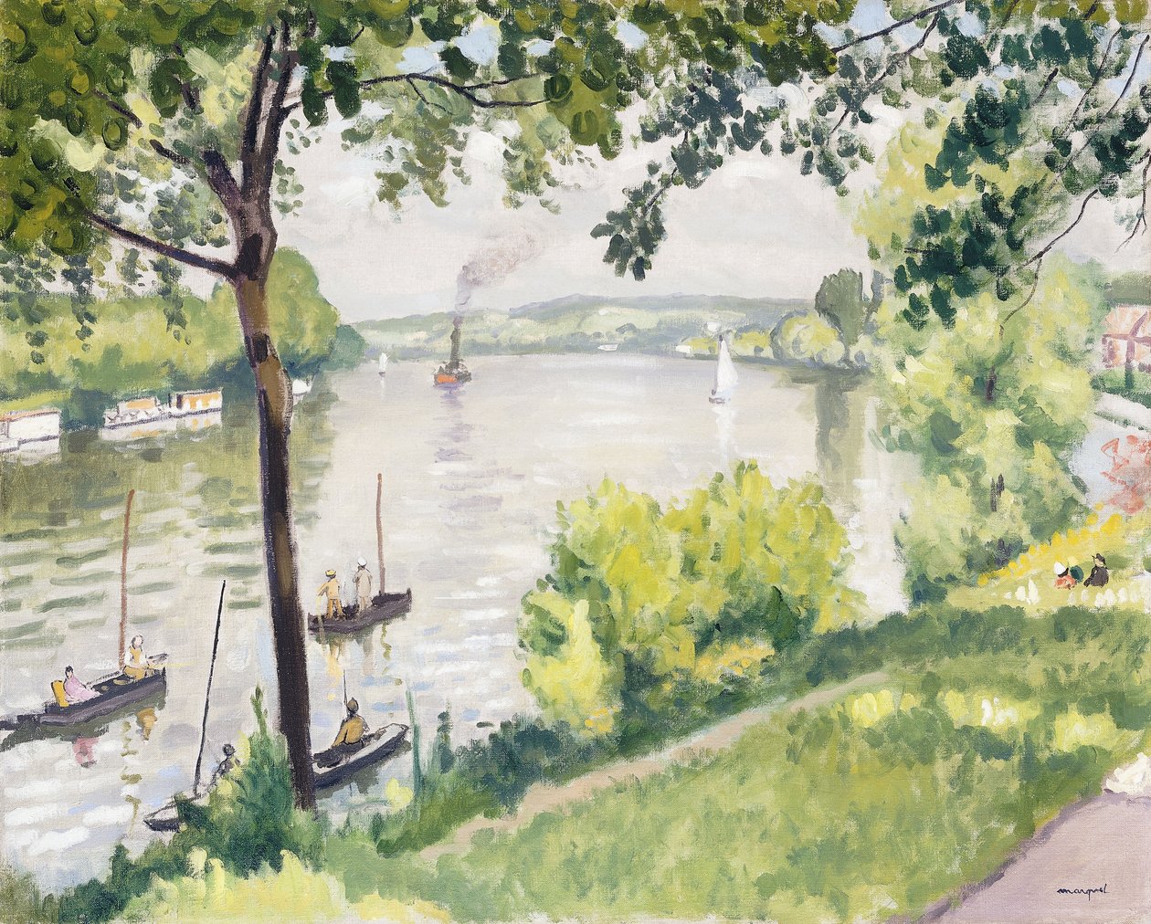 Bank i Triel (The Tug); Berge a Triel (Bogbåten) av Albert Marquet