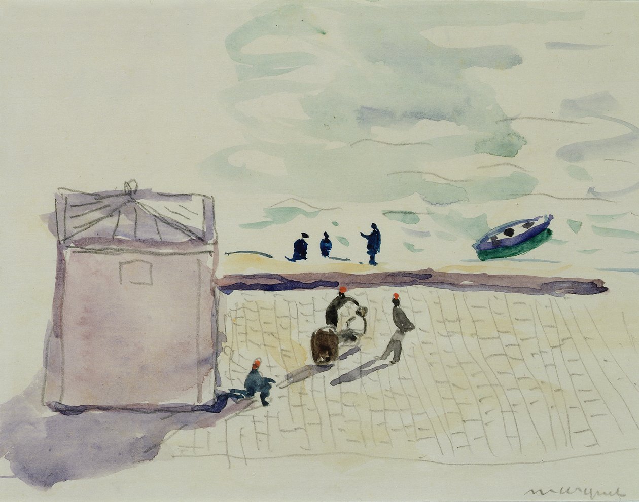 På kajen i Alger (akvarell på papper) av Albert Marquet