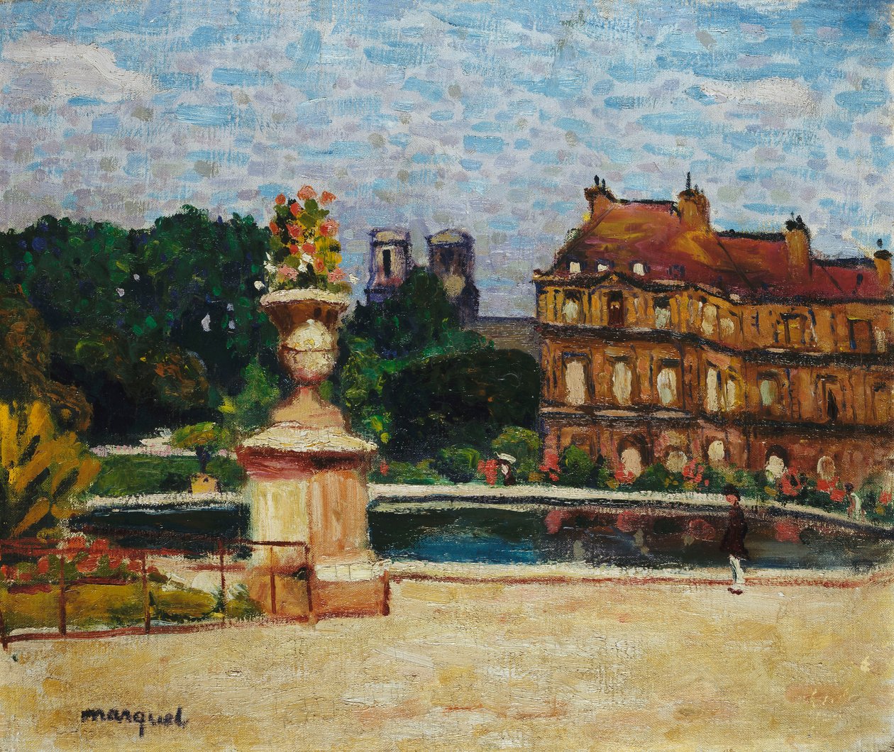 Dammen i Luxemburg; Le Bassin du Luxembourg, ca 1904 (olja på duk nedlagd ombord) av Albert Marquet
