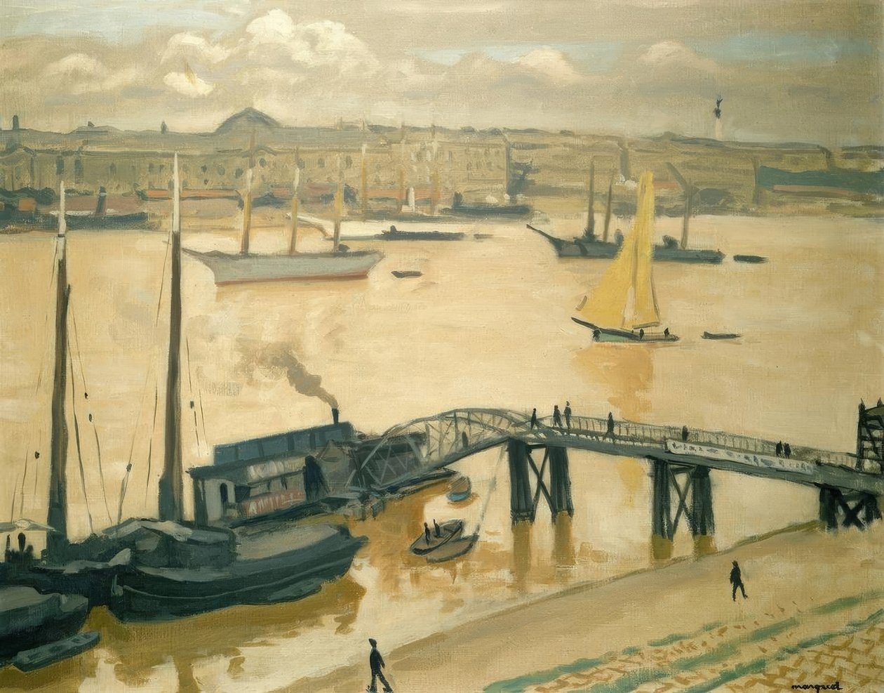 Hamnen i Bordeaux. Olja på duk av Albert Marquet