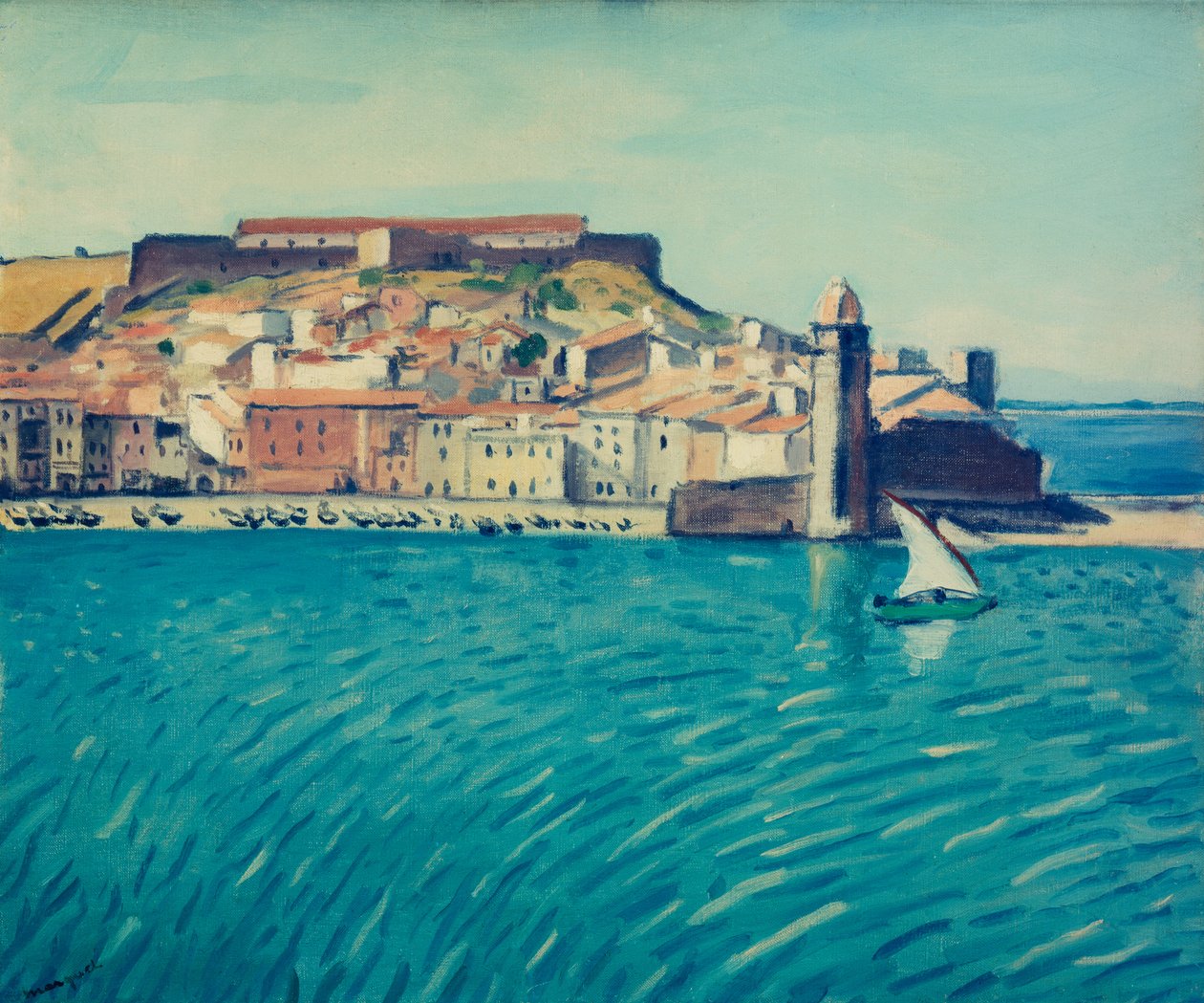 Utsikt över hamnen i Collioure (olja på duk) av Albert Marquet