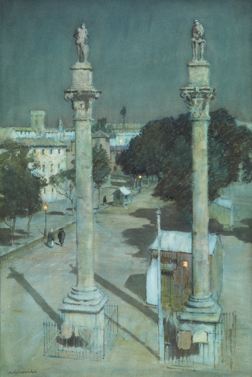 Moonlight - Alameda de Hércules, Sevilla (akvarell på papper) av Albert Moulton Foweraker