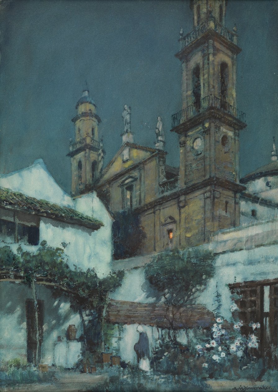 Moonlight - a Garden in Sevilla (akvarell på papper) av Albert Moulton Foweraker