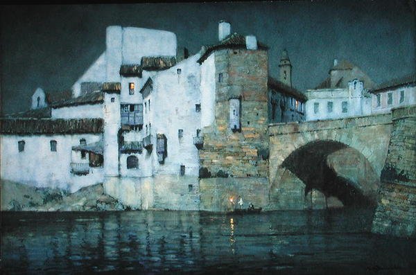 Moonlight, Puente Genil, Spanien (penna och akvarell på papper) av Albert Moulton Foweraker