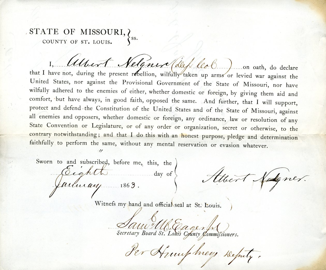 Lojalitetsed av Albert Nelgner från Missouri, County of St.Louis av Albert Nelgner