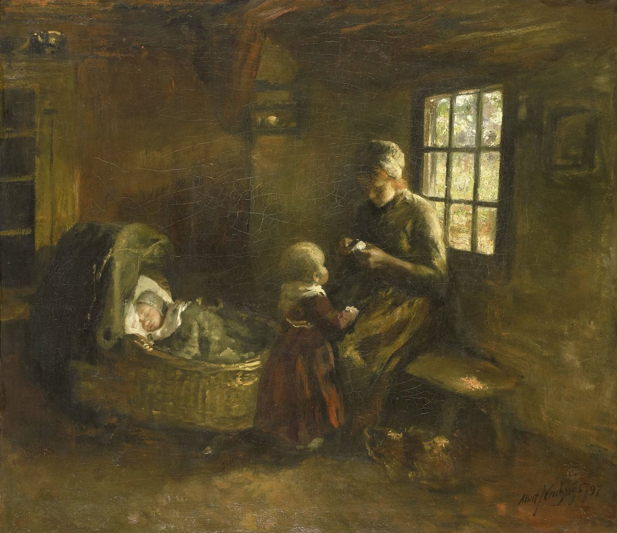 "vid spjälsängen" av Albert  Neuhuys