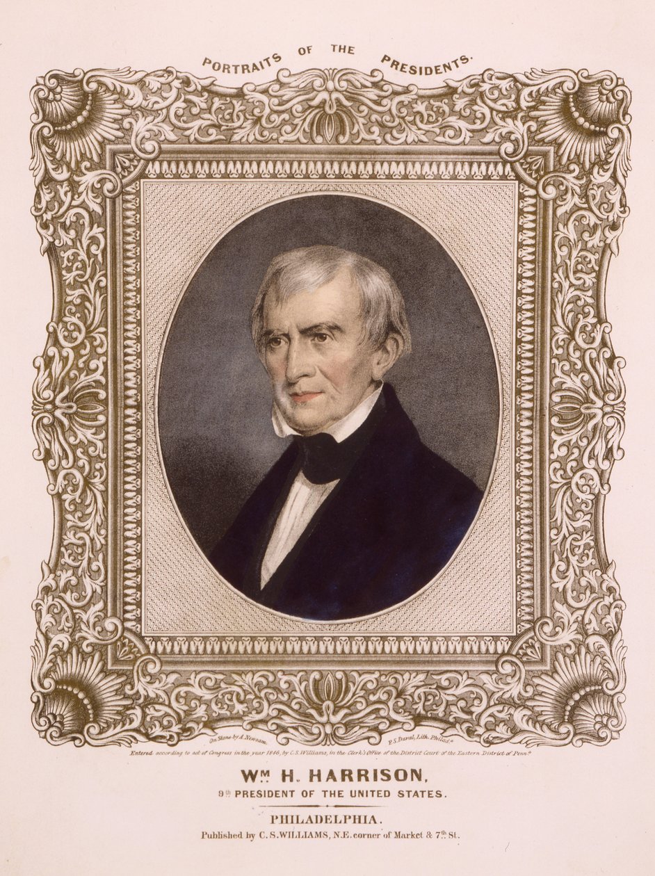 USA:s president William Henry Harrison, 1846 (litografi) av Albert Newsam