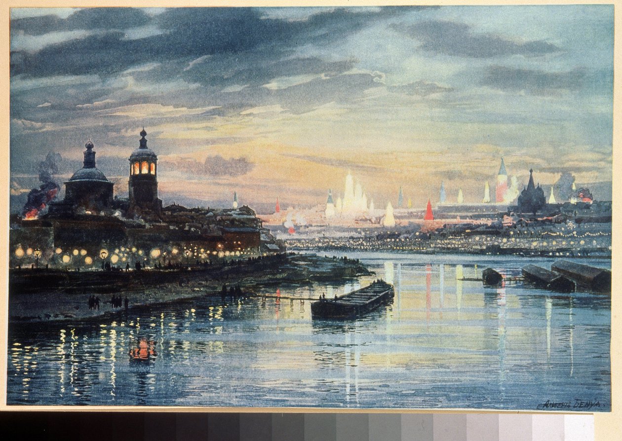 Illuminations a Moscow (Illumination in Moscow). Teckning av Albert Nikolayevich Benois (1852-1936). Färglitografi, rysk konst från 1800-talet. Ryska statsbiblioteket, Moskva. av Albert Nikolayevich Benois