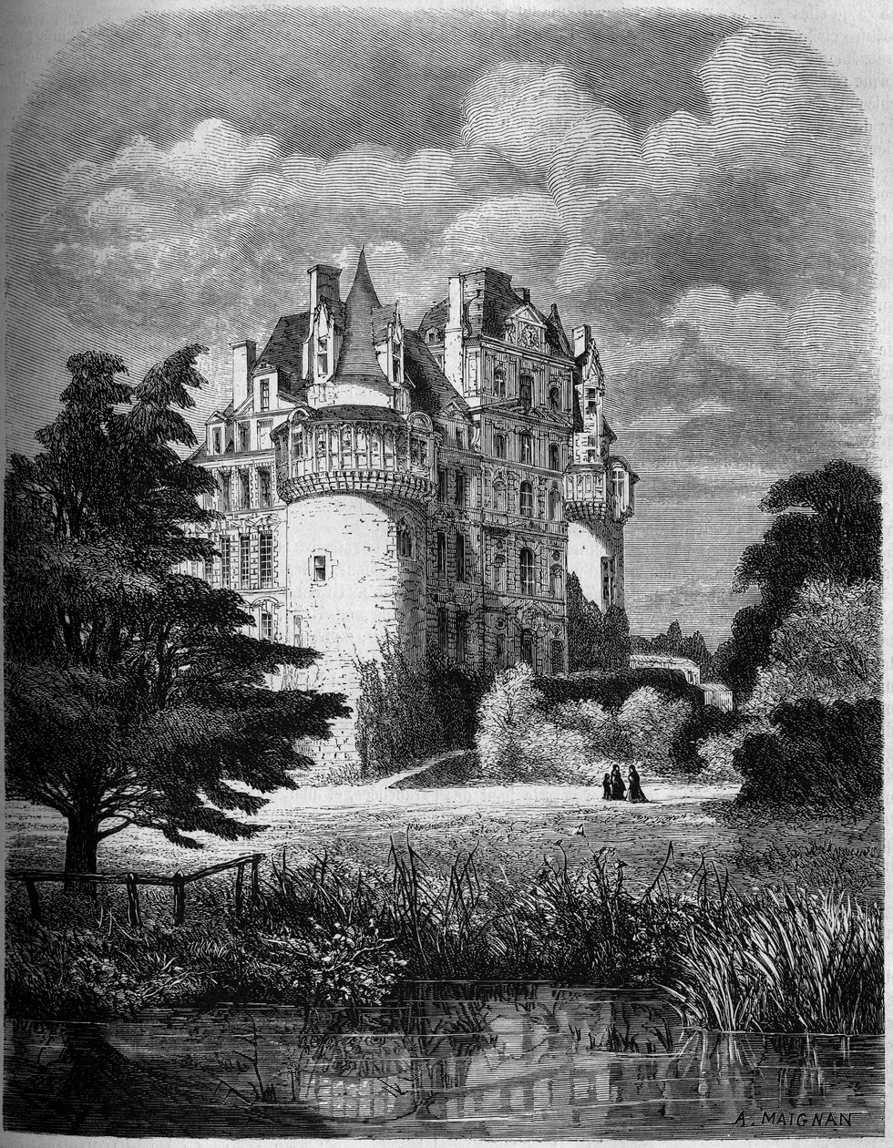 Chateau de la Loire: exteriör vy av Chateau de Brissac (renässansarkitektur av Albert Pierre Rene Maignan