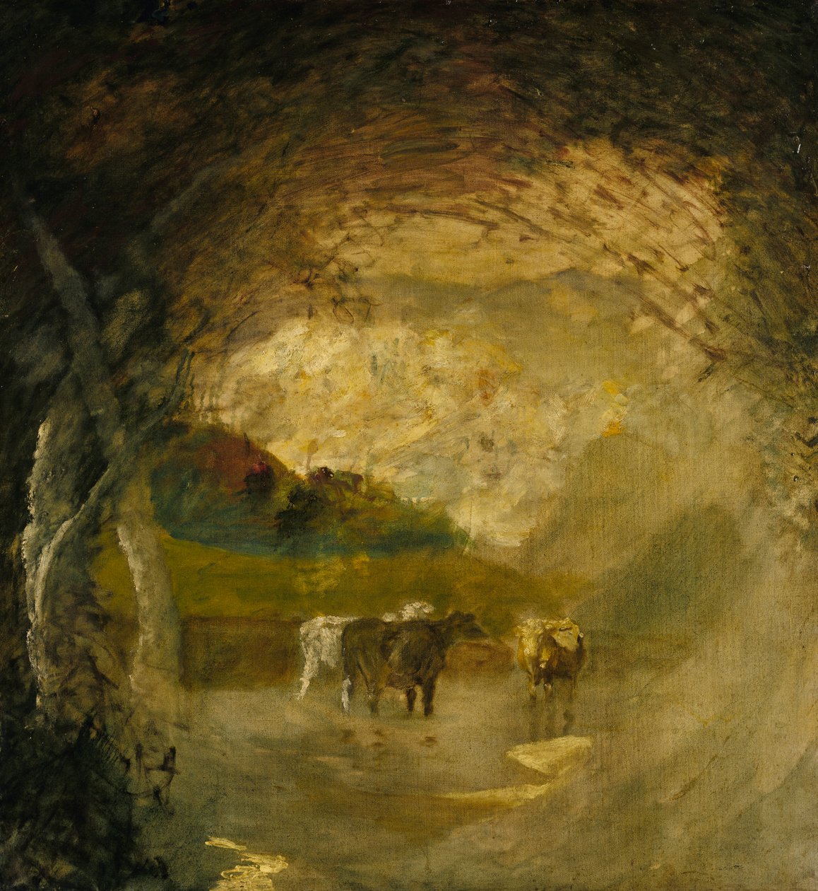 Landskap med träd och boskap, före 1897. av Albert Pinkham Ryder