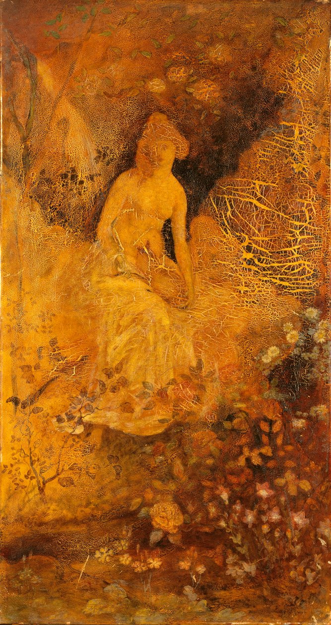 Panel för en skärm: Kvinna med hjort av Albert Pinkham Ryder