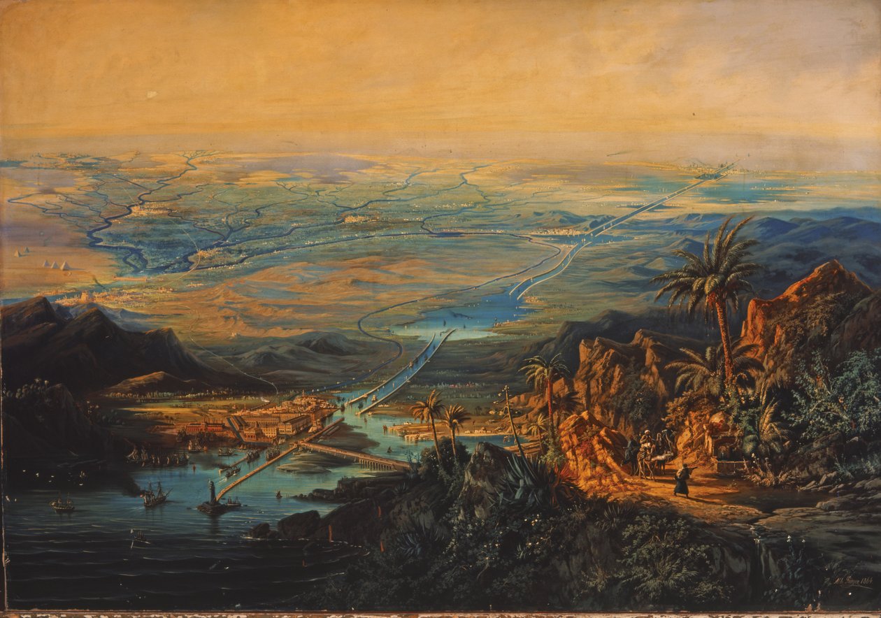 Suezkanalen i november 1864 (olja på duk) av Albert Rieger