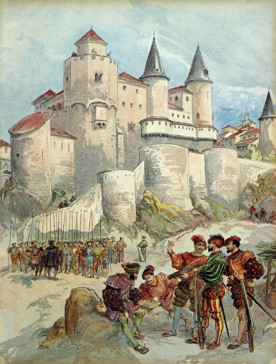 En fånge, Francois 1st (1494-1547) var inlåst i ett torn på Alcazar i Madrid (Spanien) fram till 1526. Illustration. av Albert Robida