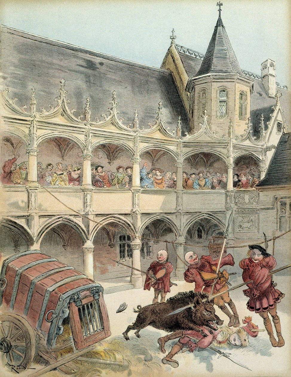 Amboises galt. Under firandet efter framtiden för kung Francois I (1494-1547) 1515, rev en lös galt på gården till Chateau d