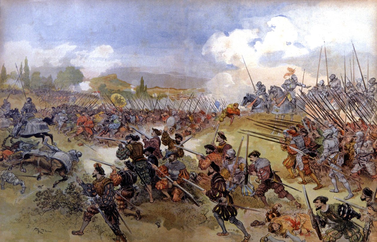 Slaget vid Cerisolles mellan Francis Ist och Charles V av Albert Robida
