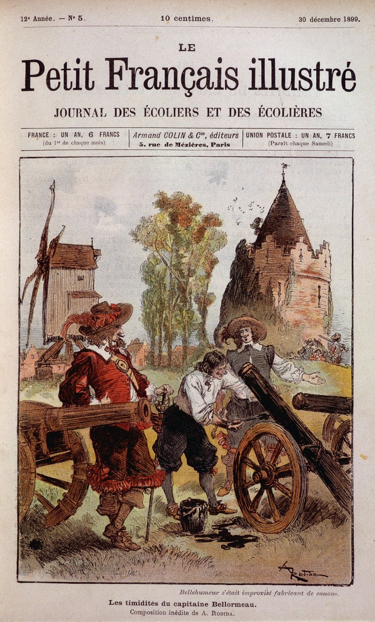 Bellehumeur hade improviserade tillverkare av Canon - The shyness of Captain Bellormeau av Robida. Omslag "" Den lille fransmannen Illustré"" av 1899-12-30. av Albert Robida