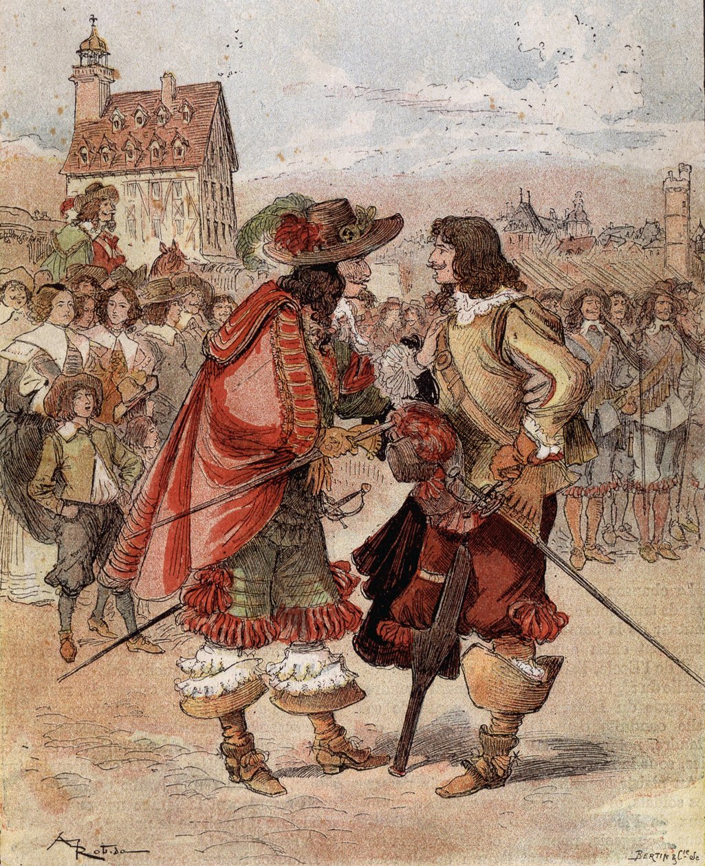 Kapten Bellormeaus blyghet - "Jag är glad att se dig levande". Karaktär från Albert Robidas bok. Omslag "" Den lille fransmannen illustrerad""" av 1899-12-02. av Albert Robida