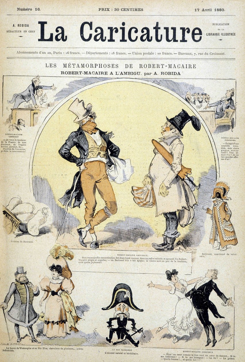 Tecknad film om skådespelaren Robert Macaire av Robida, cov. "" La karikatyren"" 1880-07-17. av Albert Robida