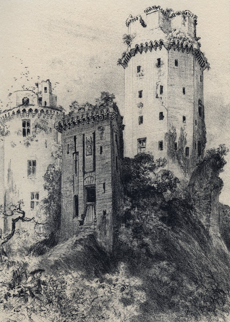 Fästningen Largoet (Elvens torn) - Gamla Frankrike - Bretagne - text, teckningar och litografier, av Albert Robida (1848-1926) odaterat sent 1800-tal av Albert Robida
