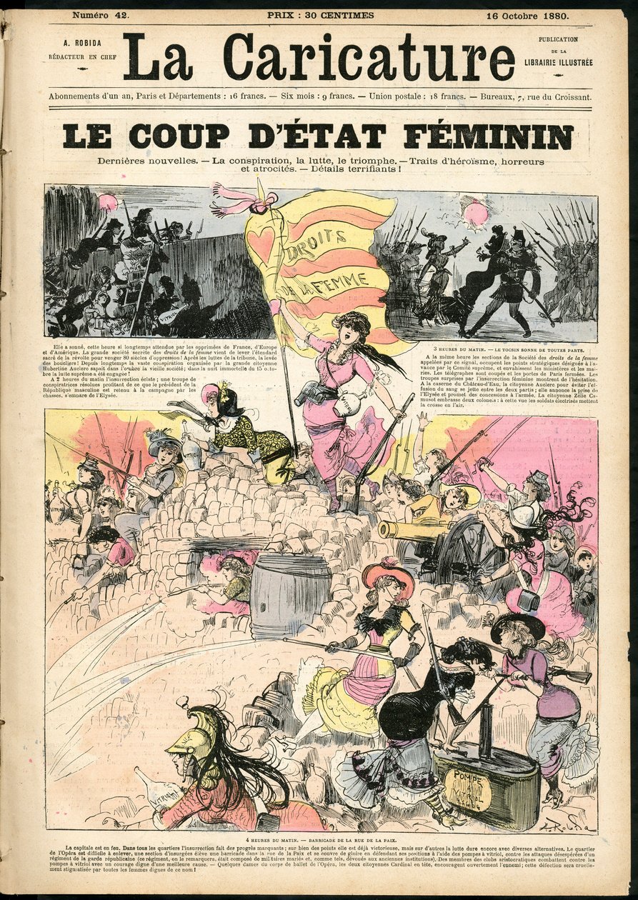 Illustration av Albert Robida (1848-1926) för omslaget till La Caricature (1880) av Albert Robida
