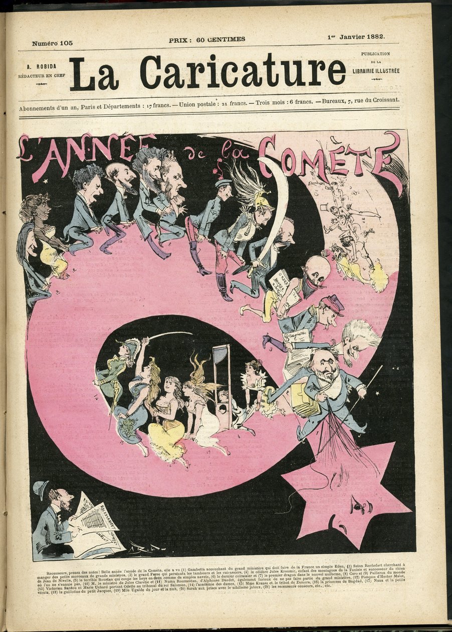 Illustration av Albert Robida (1848-1926) för omslaget till La Caricature (1880) av Albert Robida