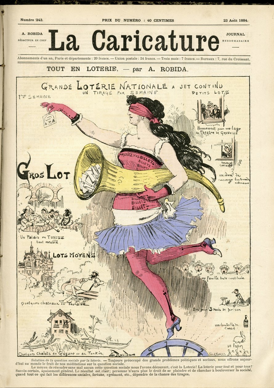 Illustration av Albert Robida (1848-1926) för omslaget till The Caricature (1880) av Albert Robida
