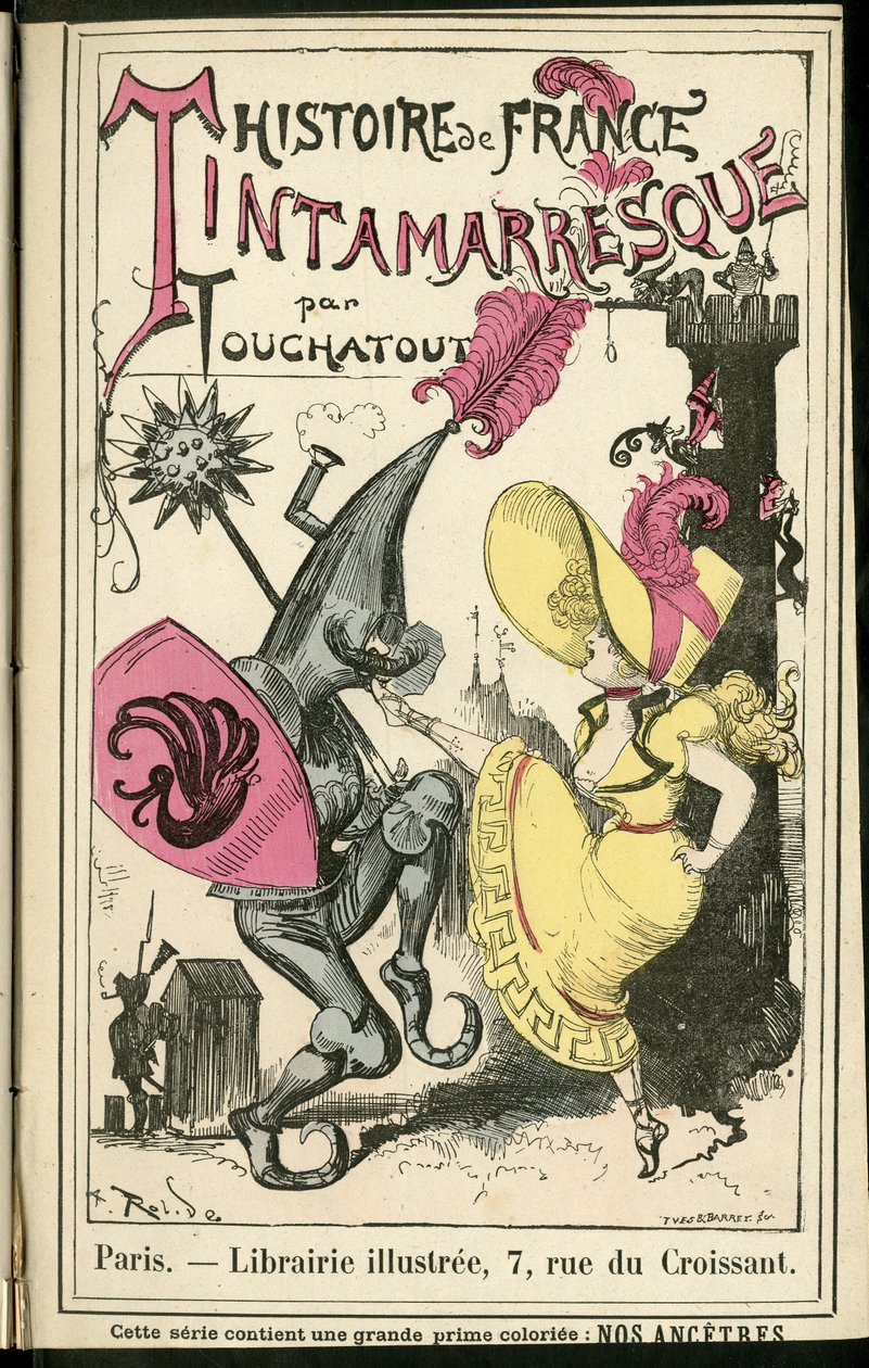 Illustration av Albert Robida (1848-1926) i Histoire de France tintamarresque, ca. 1880 - Historia, dans av Albert Robida