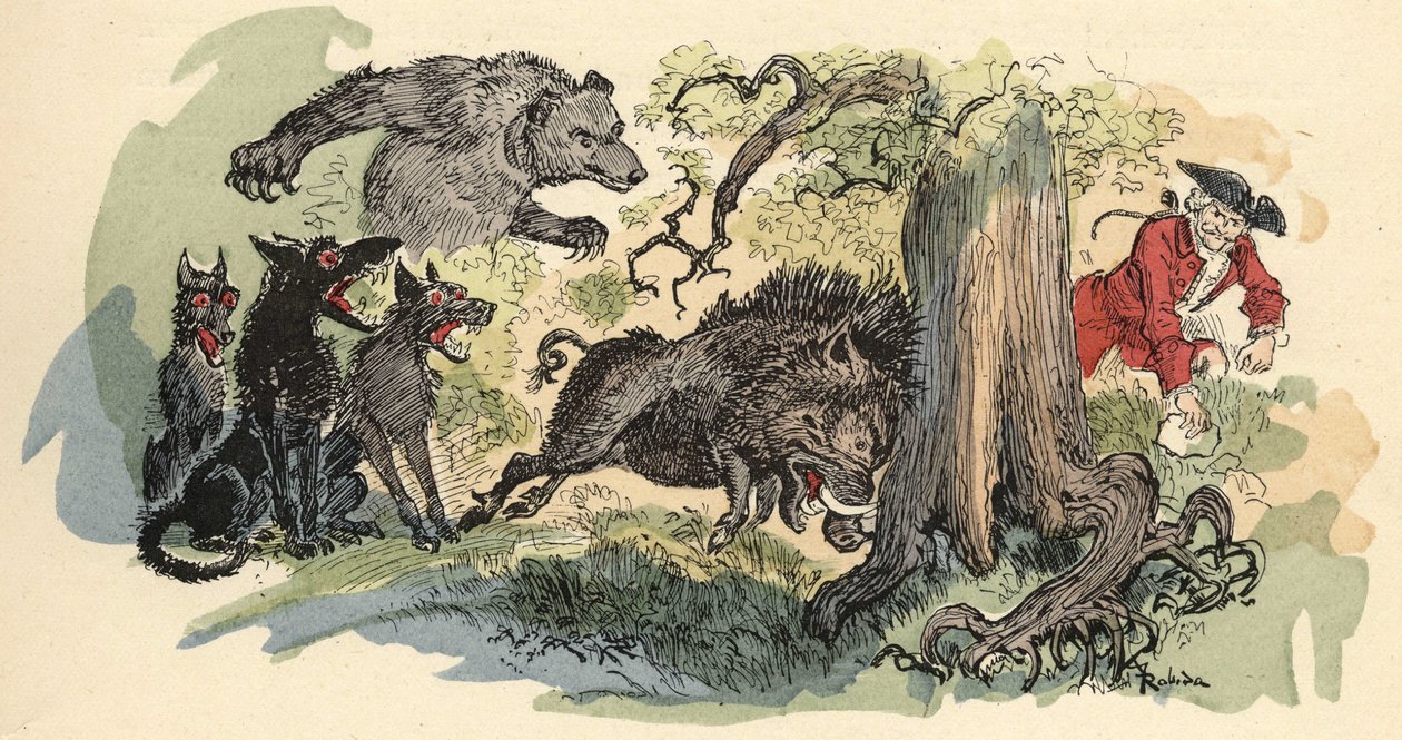 Illustration av Albert Robida i "" History and Adventures of the Baron de Munchausen"" (Munchhausen), H. Laurens Ed., sent 1800-tal."" av Albert Robida