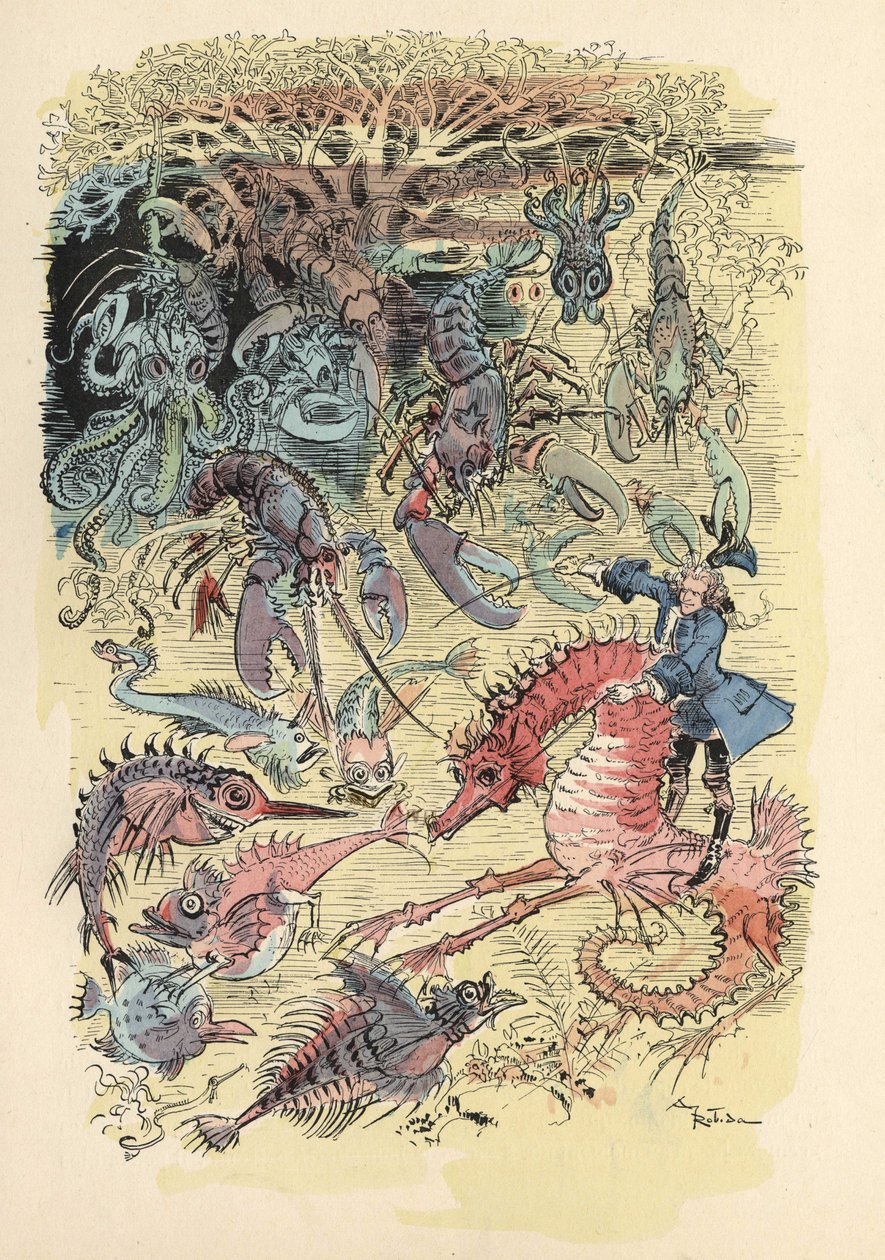 Illustration av Albert Robida i Baron de Munchausens historia och äventyr” (Munchhausen), H. Laurens Ed., sent 1800-tal.” av Albert Robida