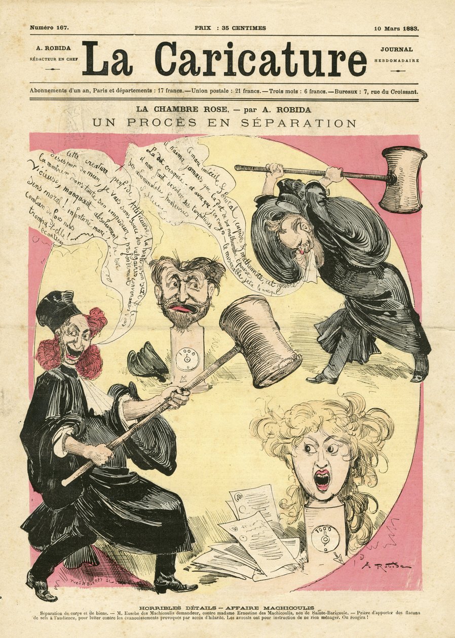 Illustration av Albert Robida (1848-1926) för omslaget till La Caricature (1880) av Albert Robida