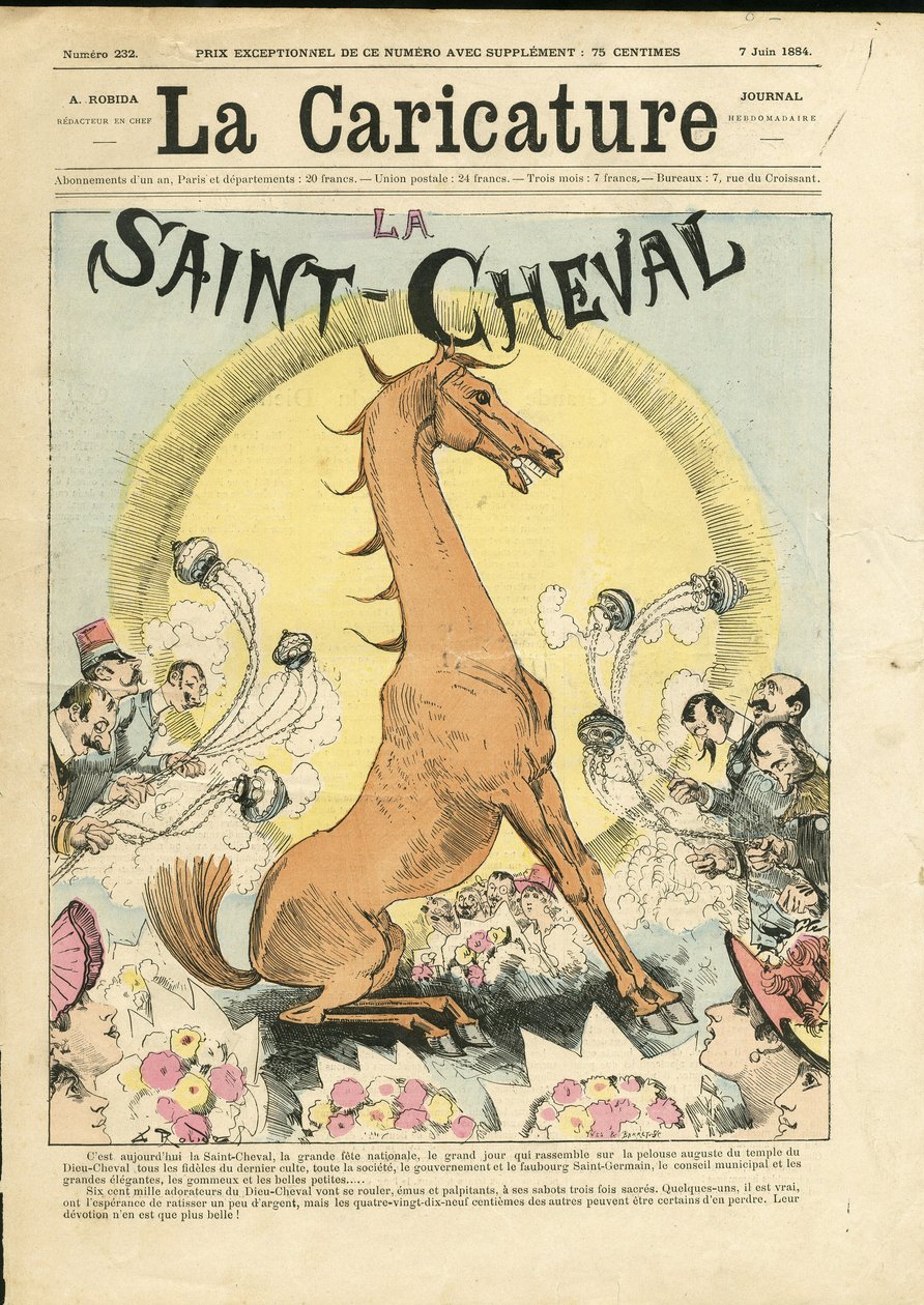 Illustration av Albert Robida (1848-1926) för omslaget till The Caricature (1880) av Albert Robida