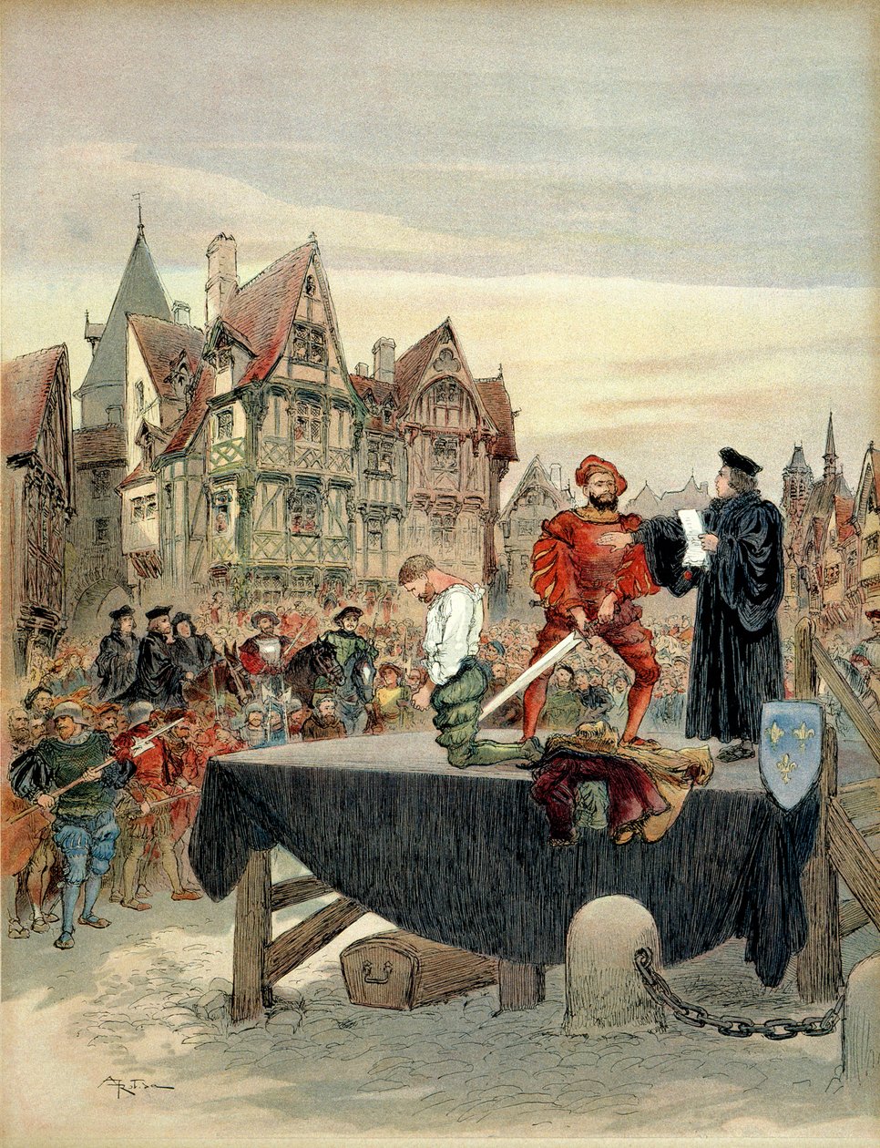 Jean de Poitiers, seigneur av Saint Vallier (ca 1475-1539), kapten för gardena hos Charles de Bourbon (1489-1537) var nåd på ställningen 1524. Illustration av Albert Robida