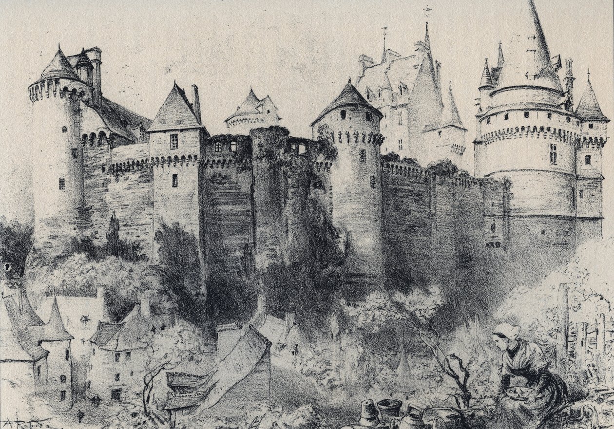 Chateau fort de Vitre i Ille-et-Vilaine - Gamla Frankrike - Bretagne - text, teckningar och litografier, av Albert Robida (1848-1926) odaterat slutet av 1800-talet av Albert Robida