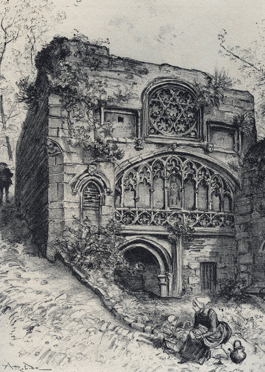 La fontaine des carmelites in morlaix - Gamla Frankrike - Bretagne - text, teckningar och litografier, av Albert Robida (1848-1926) odaterat slutet av 1800-talet av Albert Robida