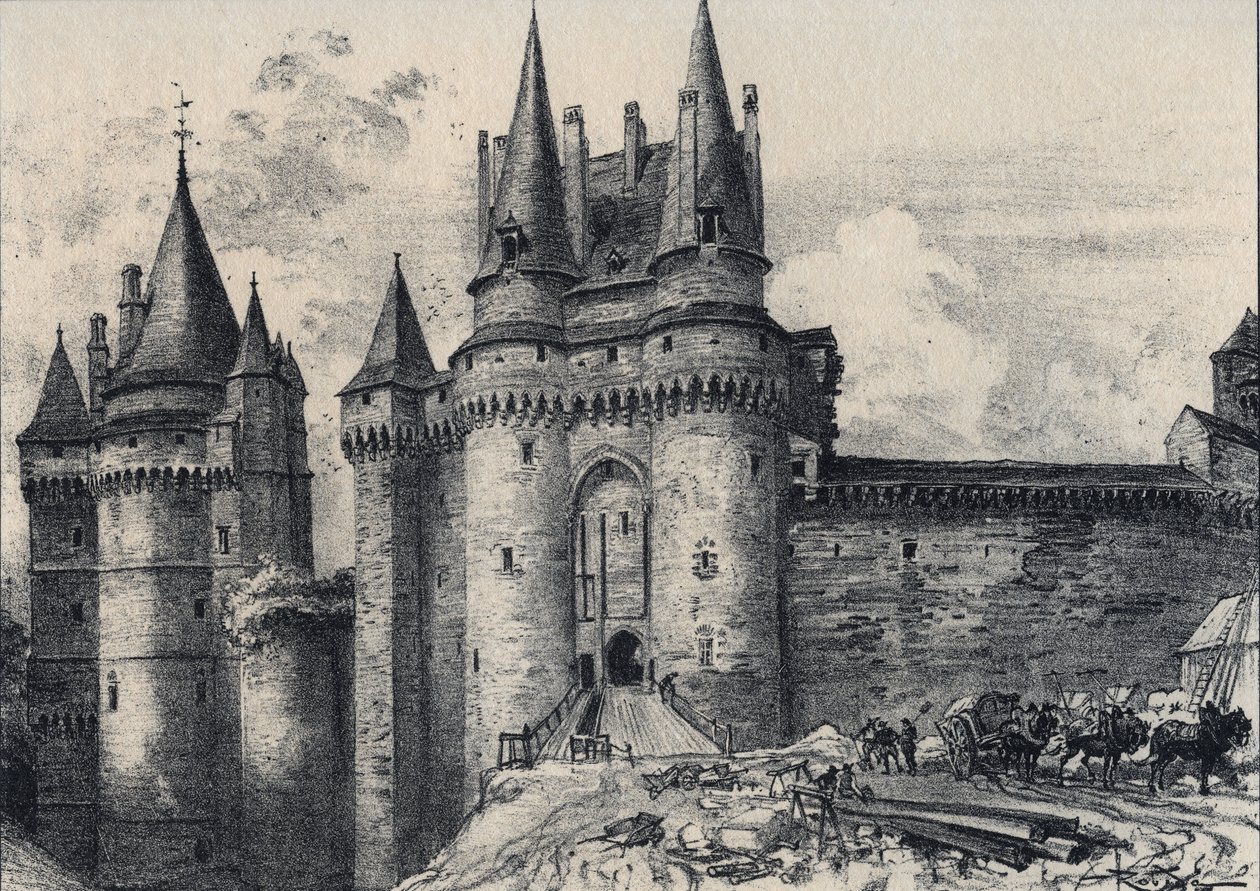 Le Chatelet a Vitre i Ille-et-Vilaine - Gamla Frankrike - Bretagne - text, teckningar och litografier, av Albert Robida (1848-1926) odaterat slutet av 1800-talet av Albert Robida