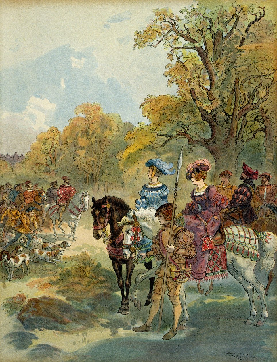 Royal Hunt of Francois I (1494-1547). Illustration av Albert Robida