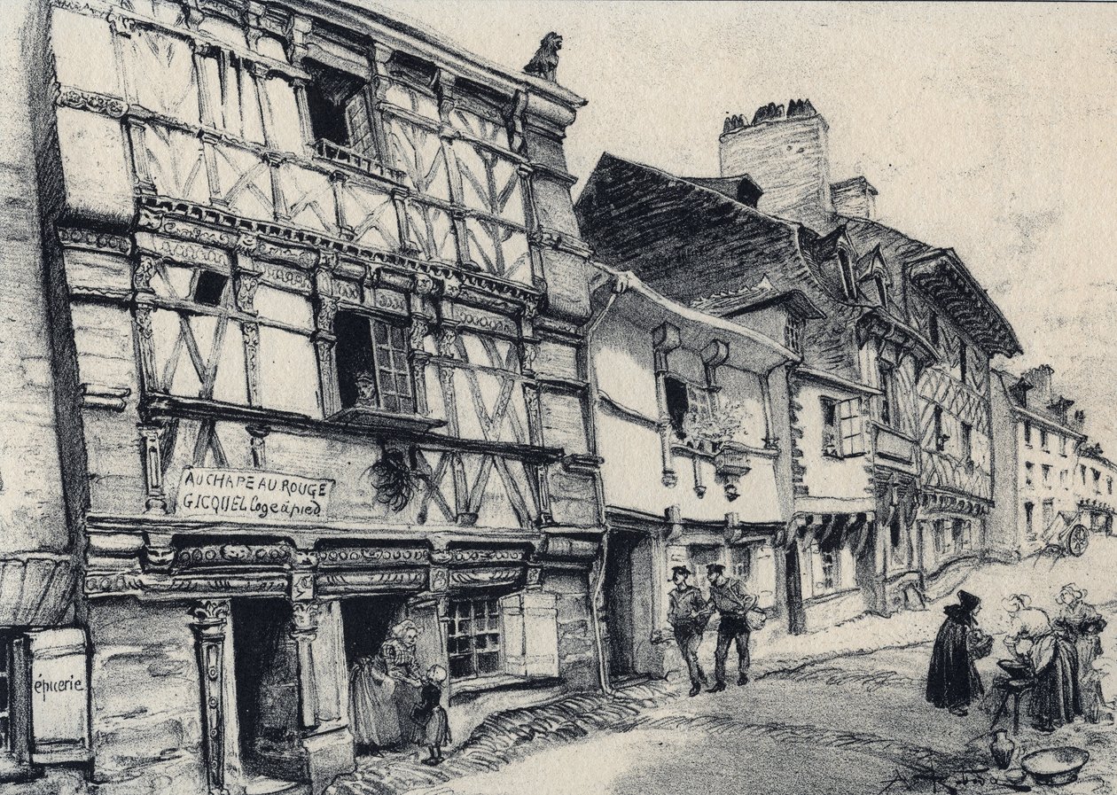 Rue Fardel a Saint Brieuc (Saint-Brieuc) - Gamla Frankrike - Bretagne - text, teckningar och litografier, av Albert Robida (1848-1926) odaterat slutet av 1800-talet av Albert Robida