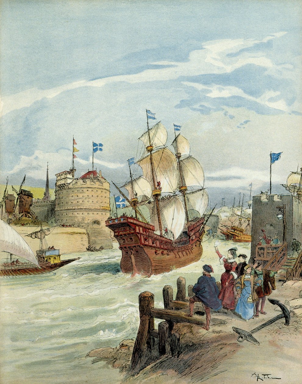Den franska flottan i Le Havre, som blev genom beslut av Francois I av Albert Robida