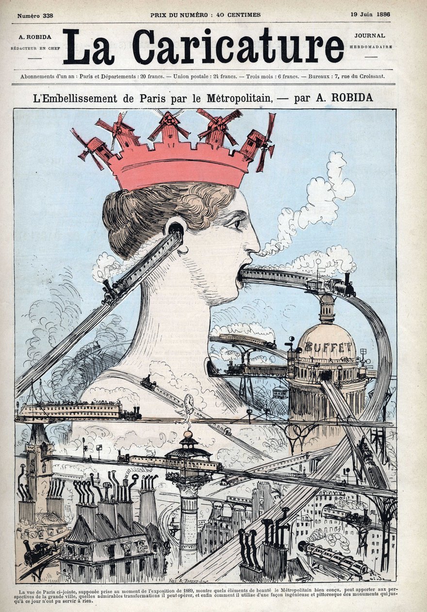 Förskönandet av Paris med tunnelbana, illustration av förväntan av Albert Robida (1848-1926), i "" La Caricature"" av 19/06/1886 av Albert Robida