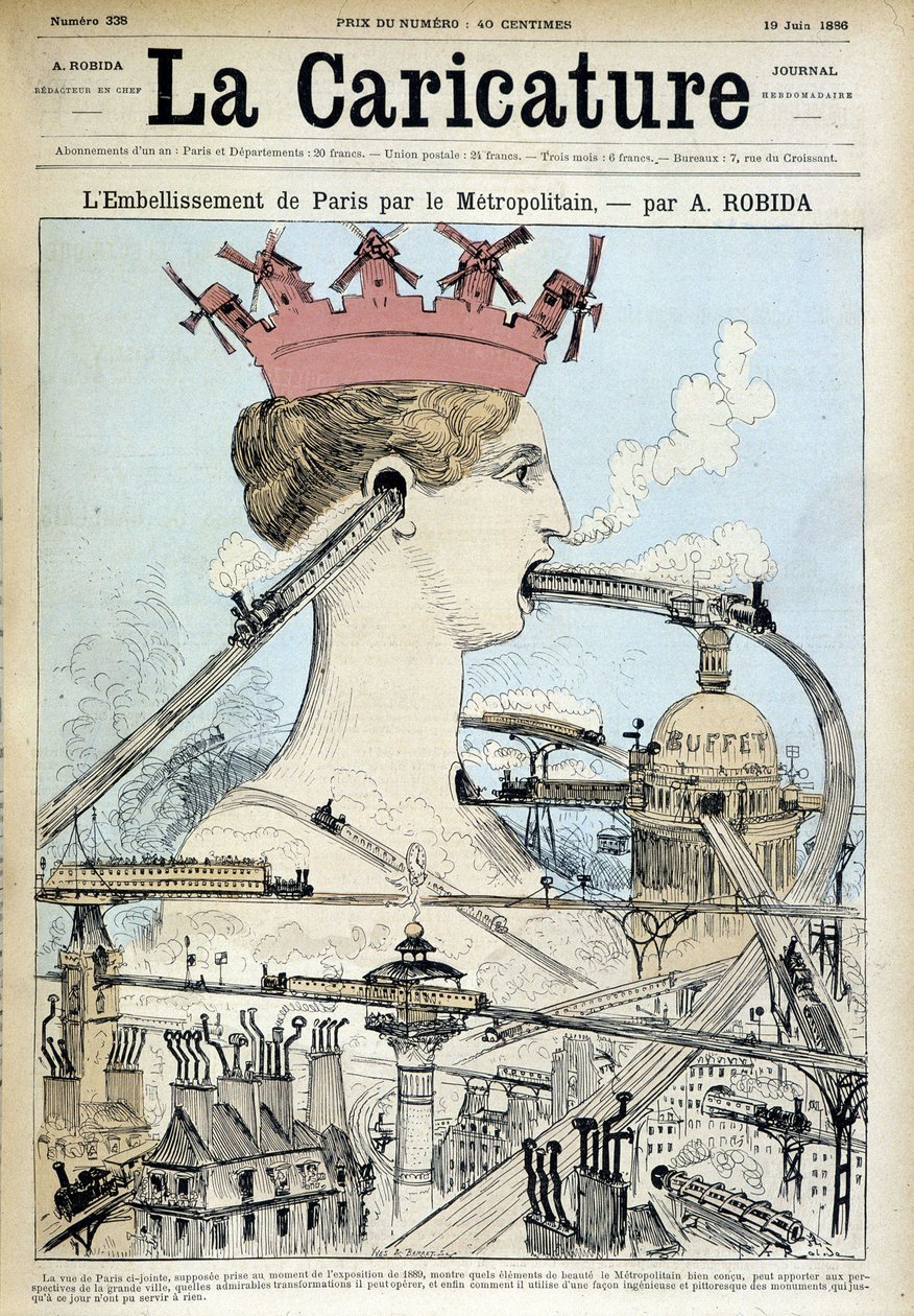 Förskönandet av Paris med tunnelbanan - av Robida, i "" La Caricature"" av 19/06/1886 av Albert Robida
