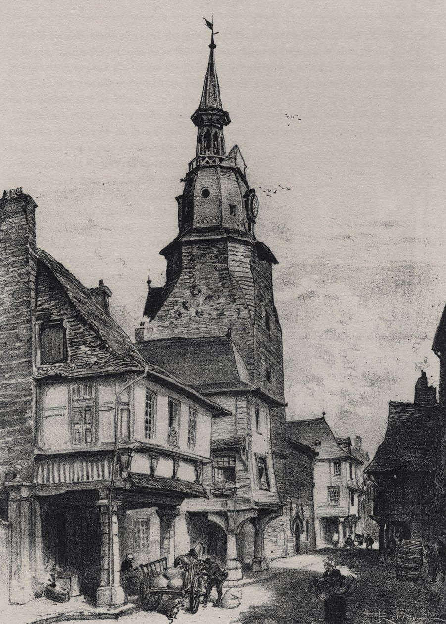 Klockstapeln i Dinan - Gamla Frankrike - Bretagne - text, teckningar och litografier, av Albert Robida (1848-1926) odaterat sent 1800-tal av Albert Robida