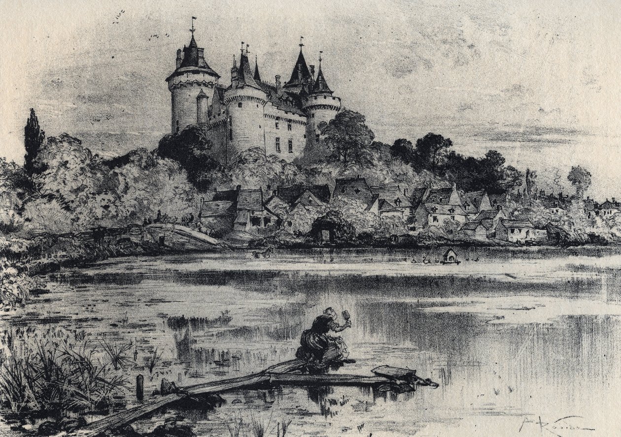 Slottet Combourg i Ille-et-Vilaine - Gamla Frankrike - Bretagne - text, teckningar och litografier, av Albert Robida (1848-1926) odaterat slutet av 1800-talet av Albert Robida