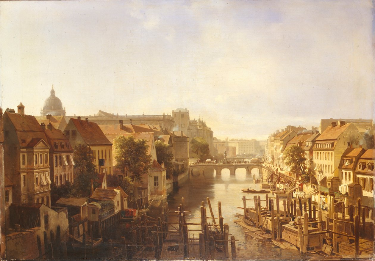 Utsikt över den långa bron från Mühlendamm, 1850 av Albert Schwendy