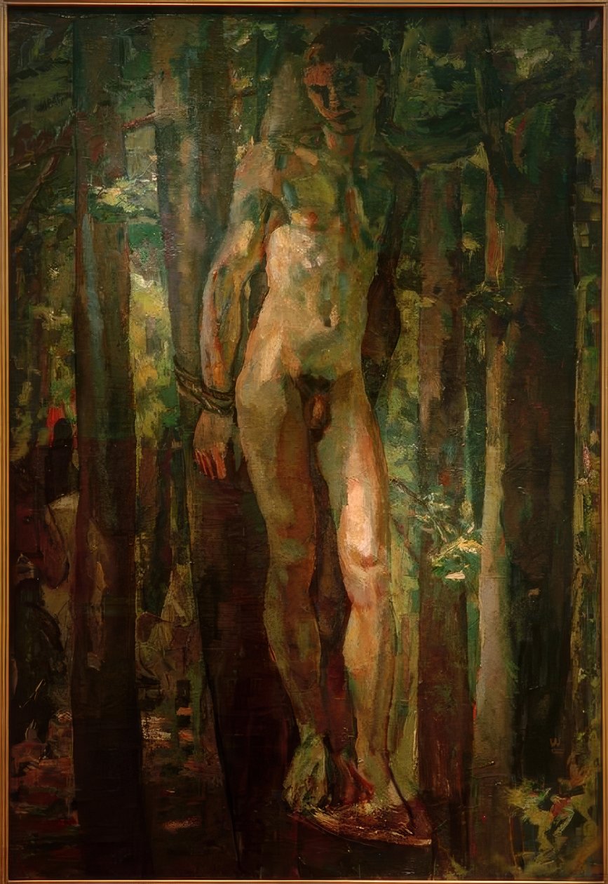 Sebastian bunden i skogen av Albert Weisgerber