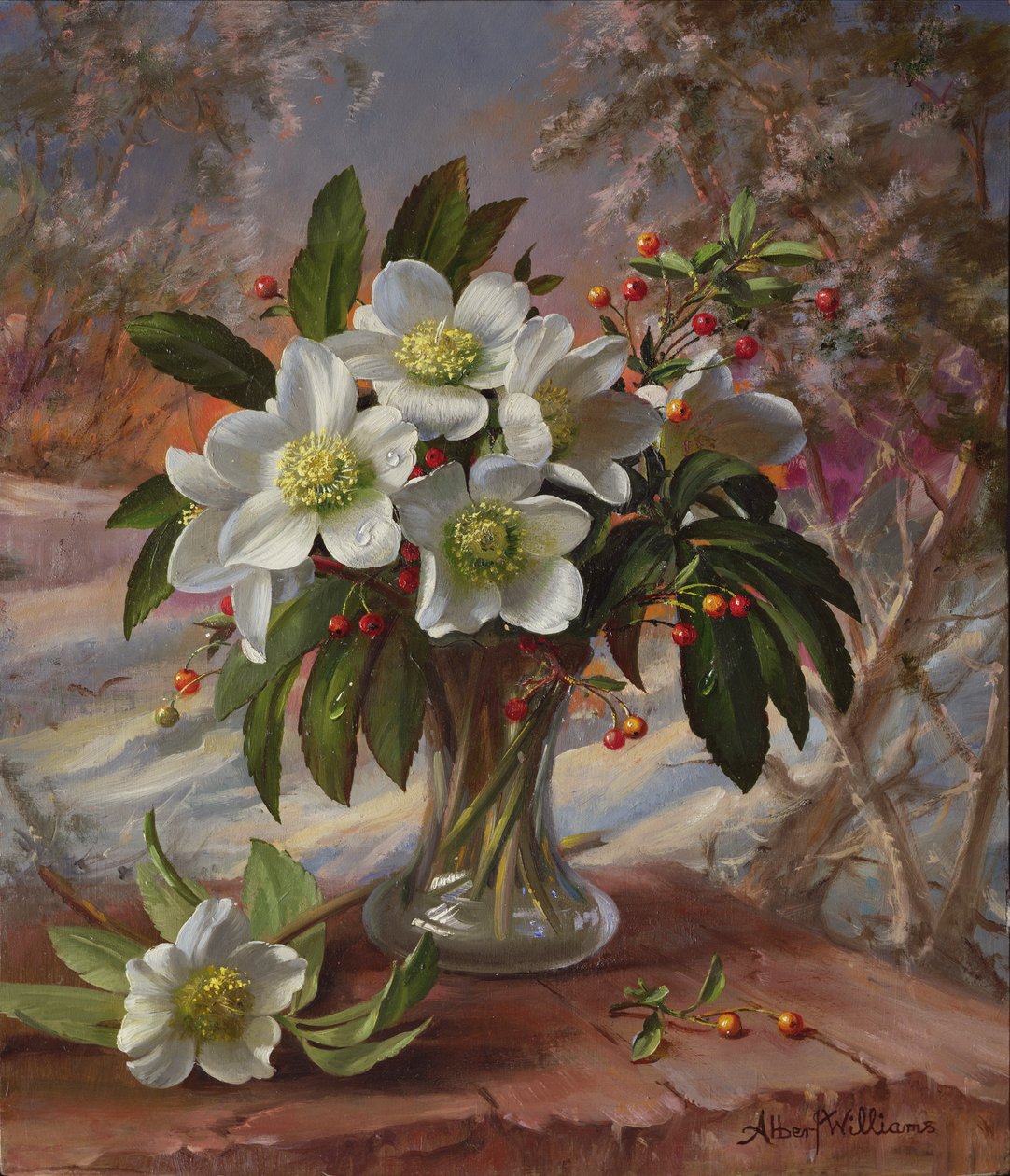 A296 Blommor i ett vinterglöd (panel) av Albert Williams