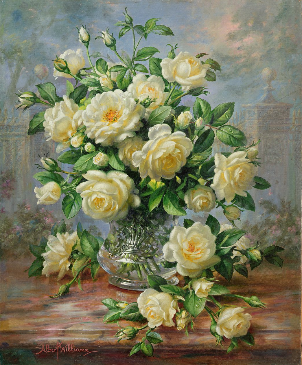 Prinsessan Diana Roses i en skuren glasvas av Albert Williams
