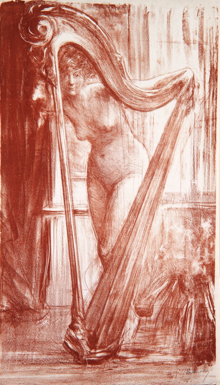 Ung flicka med harpa, 1903 av Albert de Belleroche