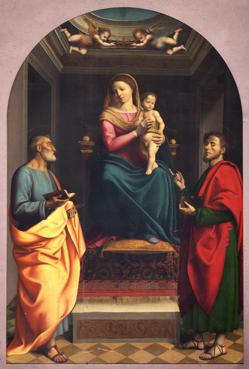 Madonna med de heliga Petrus och Lukas, de första tjugo åren av 1500-talet (målning) av Albertino (attr.to) Piazza