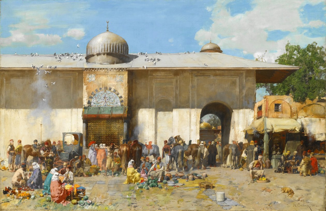 En marknadsscen av Alberto Pasini